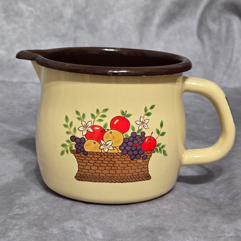 FTD Enamel Planter‎ Mug Pitcher Fruit Basket Brown 1986